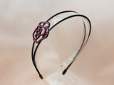 Double Body Twill Black Metal Side Rose Crystal Headband - in 2 colors