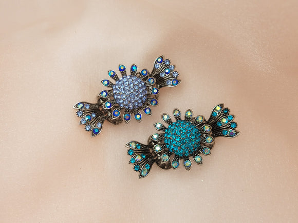 Sunflower Motif Med size Crystal Jaw Hair Clip Blue Collections