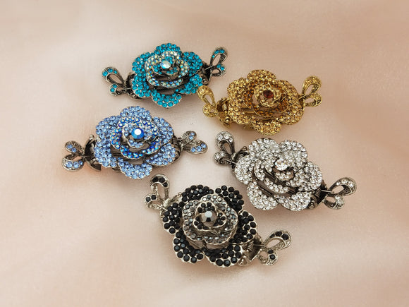 Large Rose Crystal Flat Jaw Hair Clip - in 5 colors