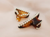 Brown Body Light Weight Cellulose Pearls Decorated Hair Jaw Clip - in 2 Sizes