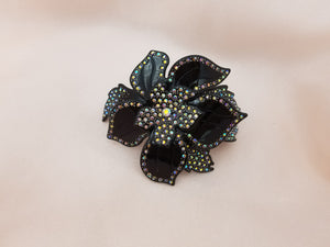 Light Weight Cellulose Large Flower Crystal Barrette - in 5 colors
