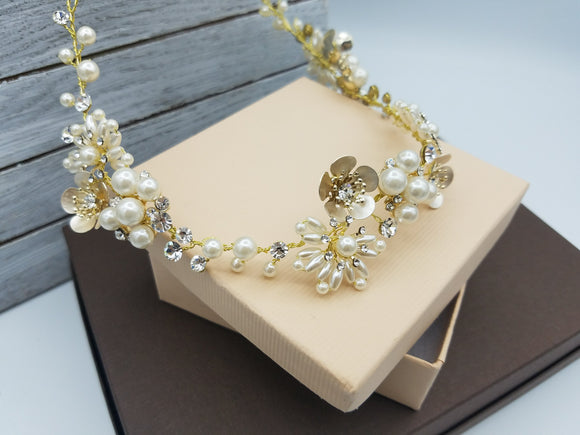 Ivory Gold Handmade Pearls BOHO Wedding Headband
