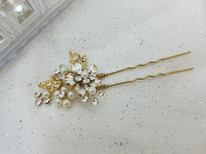 Wedding BOHO Pearls  Hand Wired 2 Legs Stick - in 2 colors