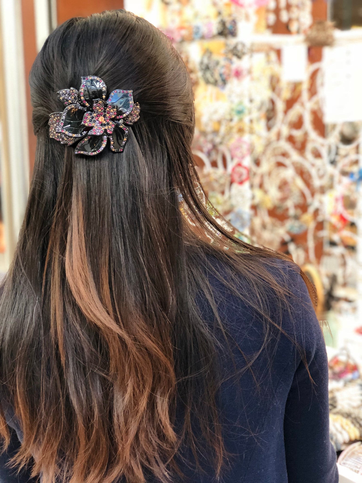 Light Weight Cellulose Large Flower Crystal Barrette - in 5 colors – Elsa  Hair