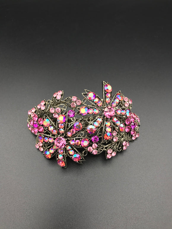 Large twin snow flake Pink Barrette