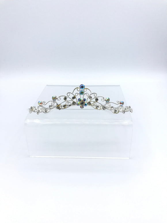 Tiara for Girls with Iridescent Crystal Color on Silver Body