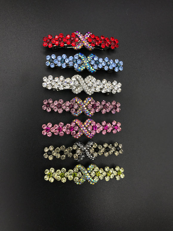 Daisy Row with Center Tie Small Automatic Push Barrette - in 7 colors