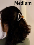 Brown Body Light Weight Cellulose Pearls Decorated Hair Jaw Clip - in 2 Sizes