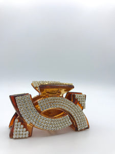 Cellulose Light Weight Gold Body Rhinestone Covered Med Hair Jaw Clip