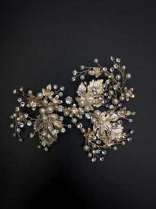 Vintage Wedding Leaves with Pearl Touch Open Type Hair Clip - in 2 colors