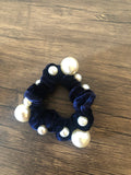 small velvet pearl scrunchy hair tie