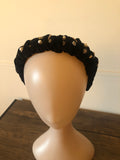 Retro Noble Headband - 2" Thick Hand Jeweled Black Velvet Headband